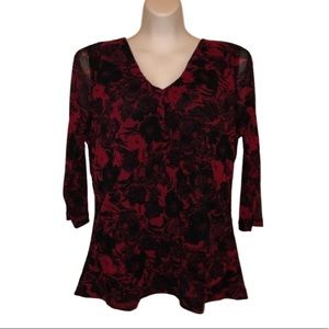 212 Collection Floral 3/4 Sheer Sleeves Blouse